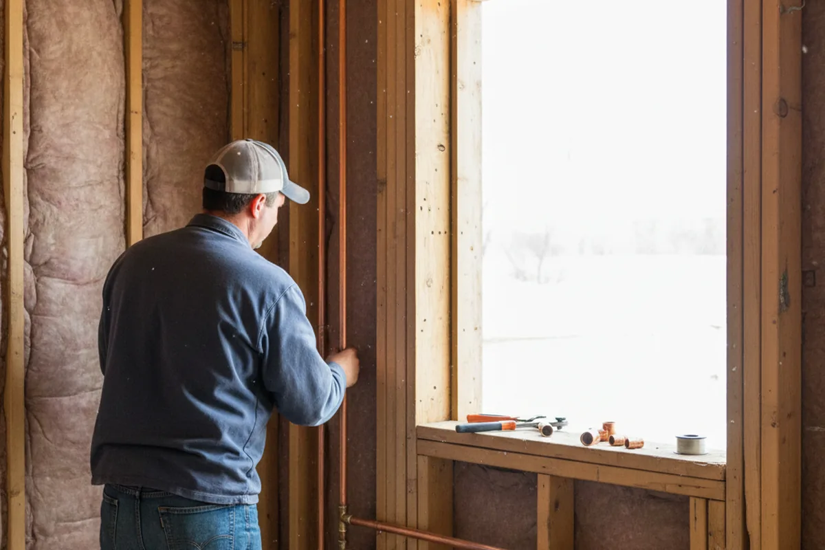 Licensed plumber running new copper supply lines in a Hebron home