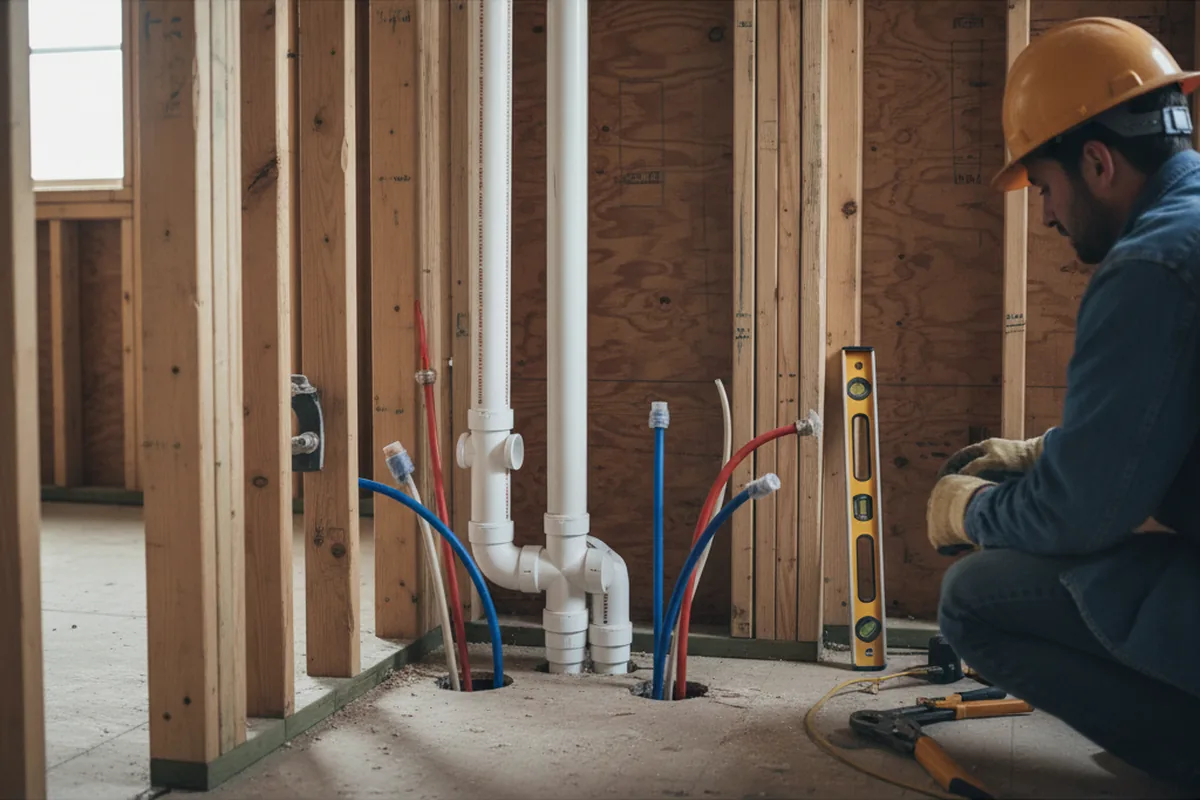 Drain and supply rough-in during Sump Pump Repair in Hebron